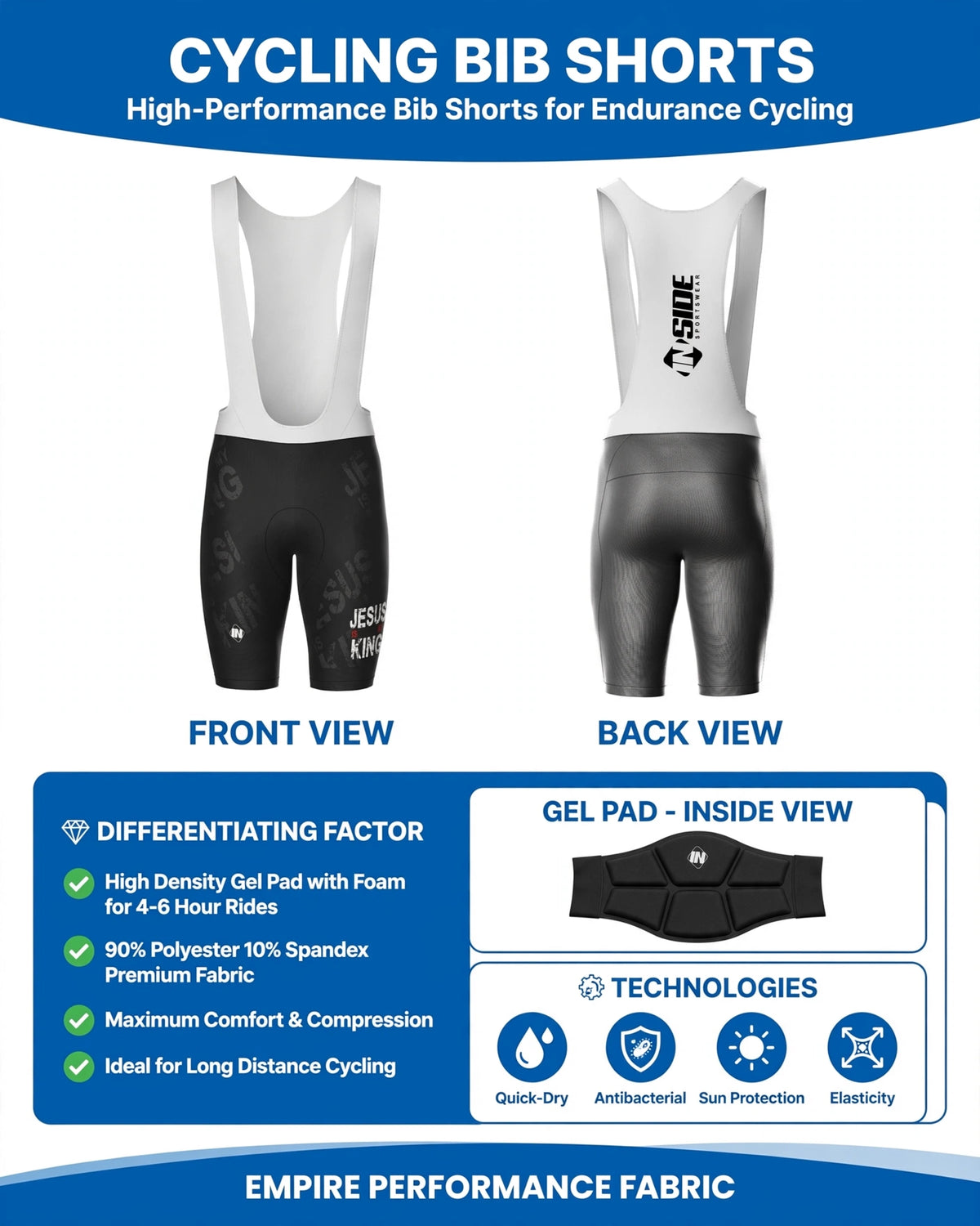 JESUS IS MY KING - Empire Bib Shorts - Gel Pad 4-6 Hours
